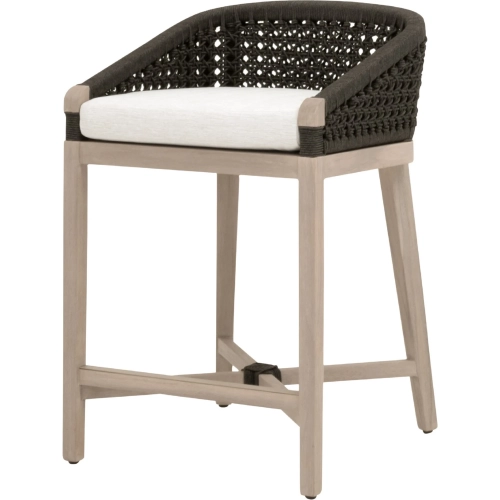 Montecito Outdoor Counter Stool in Anthracite Rope, White Speckle Fabric & Teak 6795CS.ANT/WHT/W-ET